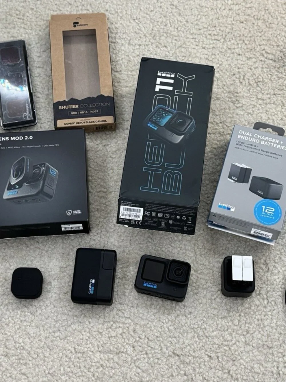 GOPRO HERO 11 BLACK BUNDLE W/ ND FILTERS MAX LENS MOD 2.0 ENDURO BATTERIES PLUG